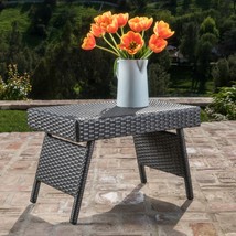 Akehurst Outdoor Gray Wicker Adjustable Folding Side Table - £123.78 GBP