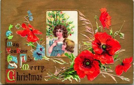 Vtg Cartolina Circa 1911 Hanno Un Merry Natale Dorato Ruvido Embossed- Non Usato - £8.95 GBP