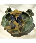 Vintage Majolica Chinese Fisherman Mudman and Frog Bowl Planter Trinket ... - $69.29