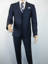 Men Suit BERLUSCONI Turkey 100% Italian Wool Super 180's 3pc Vested #Ber24 Navy image 2