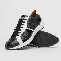 Lyon II Genuine Ostrich and Calfskin Fashion Sneaker Black / White image 3