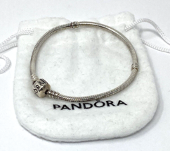 Authentic PANDORA Sterling Silver Snap Clasp Bracelet, 7.5&quot; - £34.37 GBP