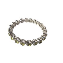 Vtg Green Rhinestone Bracelet Silver Tone Magnetic Clasp Womens Costume Jewelry - $21.78