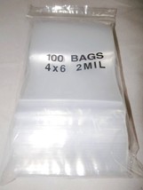 100 PLASTIC Poly ZIPPER BAGS 4&quot; x  6&quot; x 2 mil CLEAR reclosable 4x6 zip 4... - $18.43