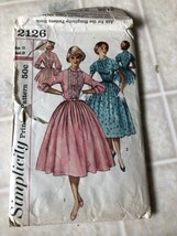 Simplicity 2126  Fit &amp; Flare Dress w Pintuck Bodice Sz 12 Partially Cut 50s - $20.42