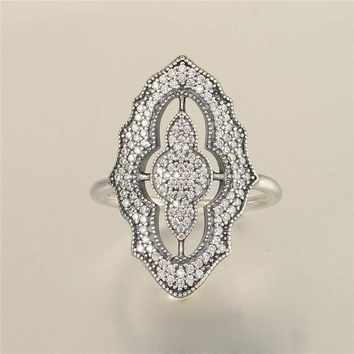 S925 Sterling Silver Pave Sparking Lace with Clear CZ Ring Woman Jewelry