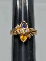 Vintage &quot;AC&quot;Solid 10k Yellow Gold Citrine Amethyst Diamonds Ring Size 5 Julia - $249.99