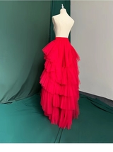 RED High Low Tulle Maxi Skirt Women Custom Plus Size Hi-lo Evening Gown image 3
