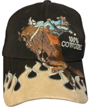 100% cowgirl rodeo women&#39;s black hook loop adjustable hat w/flames by 77... - $9.66