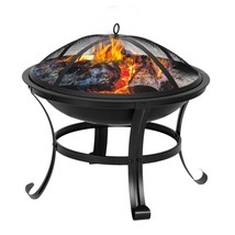 22&quot; Fire Pit Outdoor Wood Burning Iron Brazier Backyard Fireplace Heater Round - £50.33 GBP