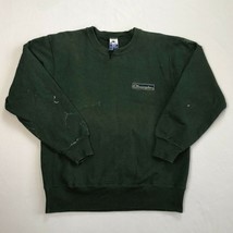 Vintage Champion Spellout Crewneck Sweatshirt Distressed Green Medium USA Made - £31.31 GBP