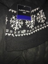 Black Snowflake Fleece Lined Hat One Size Lined PULL-ON Skull Cap Ski Winter - £4.74 GBP