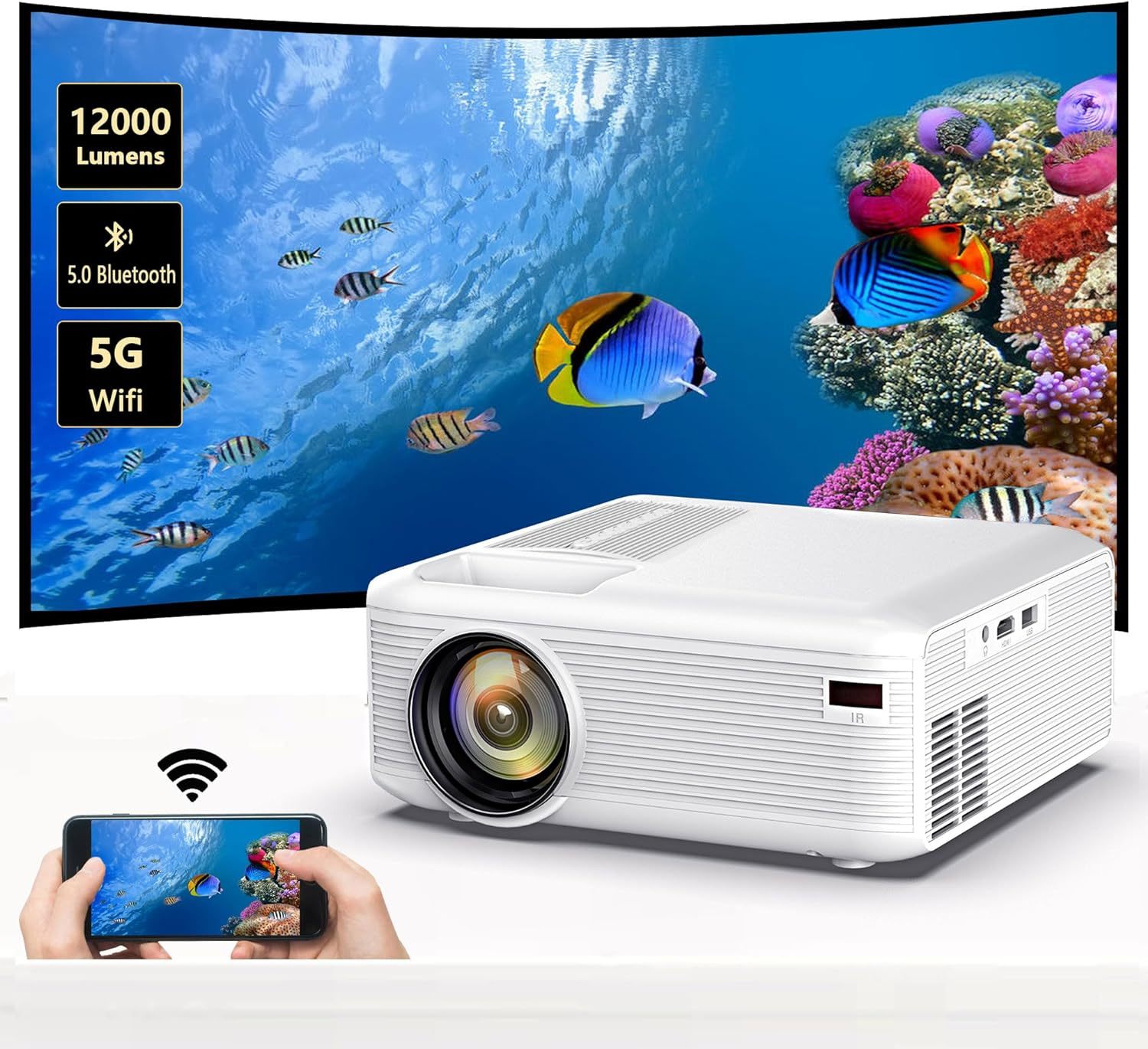 Mini Projector Native 1080P, Supports Wifi And Bluetooth 4K Portable Pro... - $44.93