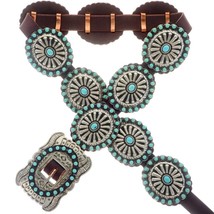 Navajo Natural Arizona Turquoise Sterling Silver Concho Belt Old Pawn Style - £3,095.09 GBP