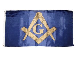 3x5 Blue and Bronze Gold Mason Masonic Freemason Flag with Nylon Clips 3&#39;x5&#39; Hou - £10.27 GBP