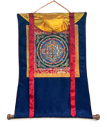 KALACHAKRA MANDALA ORIGINAL TIBETAN THANGKA PAINTING WITH SILK BROCADE - $3,175.34 MXN