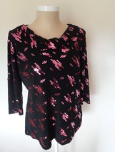Notations Woman Black Top with Pink Sequin Cowl Neck Blouse Size 14/16 - $17.99