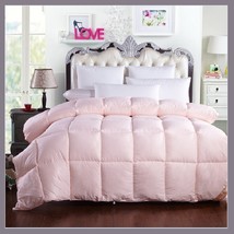 King Size Pale Pink Jacquard Weave Silk Quilted White Duck Down Duvet Comforter 
