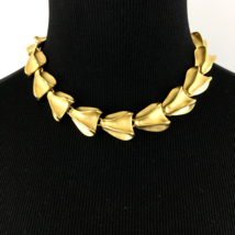 CHUNKY gold-tone choker necklace - 1980s-style brushed satin &amp; shiny fin... - £19.98 GBP