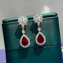 2.50 Ct Pear Simulated Red Garnet Drop/Dangle Earrings 14K White Gold Plated - £79.80 GBP