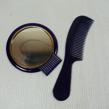 Vintage ESTEE LAUDER hair comb & mirror small purse Travel Size blue gold trim - $31.00