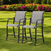 Set of Two 25&quot; Black and Gray Metal Outdoor Counter Height Bar Chairs wi... - $266.73