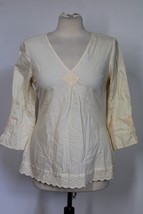 Vtg 90s Talbots S Yellow V-Neck Eyelet Lace Trim Cotton Stretch Blouse Top - £20.16 GBP