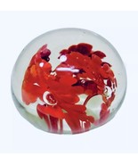 Vintage Hand Blown Art Glass Clear Bubble Center Red Flowers Round Paper... - $19.95