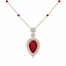 ANGARA Inverted Pear Ruby Necklace with Diamonds in 14K Solid Gold | 18&quot; Chain - £1,961.50 GBP