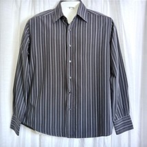 VTG Valentino Roma Striped Shirt Long Sleeve Blue Gray Button Up Dress Men LG 16 - £24.82 GBP