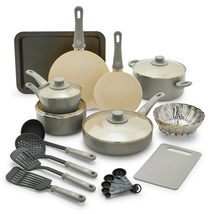 18-Piece Soft Grip Toxin-Free Healthy Ceramic Non-Stick Cookware Set, Gray, Dish - £95.43 GBP