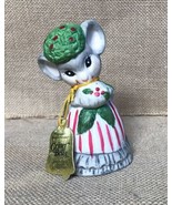Vintage Bisque Porcelain Christmas Victorian Lady Mouse Bell Kitsch Critter - £4.69 GBP