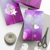 Gold Gray and Purple Background w Hearts Gift Wrap Wrapping Paper Eco-Fr... - £11.87 GBP