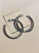 Argento Vivo Sterling Silver Thick Hoop Earrings Silver Color 1.75” New - £51.46 GBP