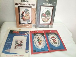 Vintage Cross Stitch Kits Sealed Christmas Ornaments Caron Wonderart Flowers - $19.78