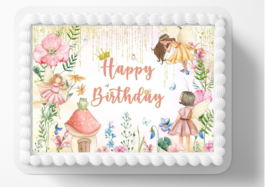 Fairy Garden Fairies Birthday Edible Image Cake Topper DIY Frosting Sheet - $14.18+