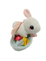 Manhattan Toy Plush Easter Spring Pull Musical Bunny in Knit Flower Basket - $11.40