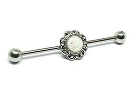 Opal White Scaffold Bar 14g (1.6 mm) Industrial Barbell Piercing Body Jewellery - £4.19 GBP