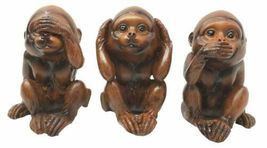 Ebros Faux Wood See Hear Speak No Evil Monkeys Three Wise Ape Figurine Set - €16,27 EUR