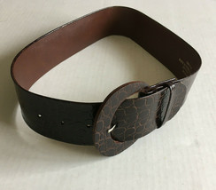 vintage fake snakeskin plastic wide belt large buckle size 8 made in Hong Kong  - $19.75