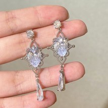 Korean Baroque Shiny Waterdrop Crystal Drop Earrings For Women Girls Fashion Sil - £9.27 GBP
