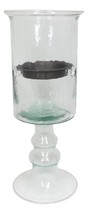 Contemporary Ribbed Cylinder Glass Pillar Candle Holder On Pedestal Stand 15&quot;H - £51.94 GBP