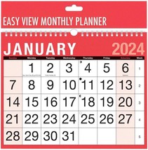 2024 Wall Calendar Planner Month To View Hanging Spiral Bound Red Wall Calendar - £3.22 GBP