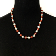CARNELIAN &amp; quartz faceted bead necklace - graduated stones gold-tone spacer 20&quot; - £19.75 GBP