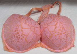 Victoria&#39;s Secret Front Closure PUSH-UP Orange Peach Lace Straps Bra Size 36DD - £54.45 GBP