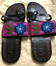 Ethnic Toe Throng Sandals with Flower Embroidery 100%Leader Handmaide in Peru 7  - £18.10 GBP