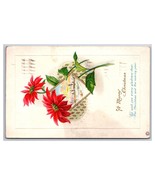 Merry Christmas Cabin Scene Poinsettia Flower Embossed DB Postcard XC9 - €3,42 EUR