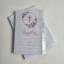 (25) Baptism Invite Cards and Envelopes Set Pink Floral Christening Invi... - $14.83