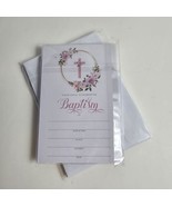 (25) Baptism Invite Cards and Envelopes Set Pink Floral Christening Invi... - £11.63 GBP