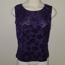 Boutique Europa by Newport News Purple Floral Tank Velvet Sheer Cropped ... - £13.25 GBP